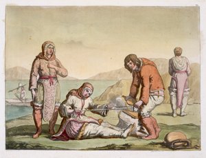 Eskimoer, 1817 (farvegravering)